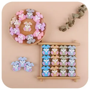 Mix of colorful silicone bunny beads for DIY baby pacifier clips and teething jewelry