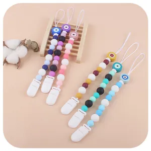 Silicone Evil Eye Pacifier Clip Beads Baby Teether Chain Anti-Lost Nipple Holder For Infants Teething Toy Silicone Pacifier Chain