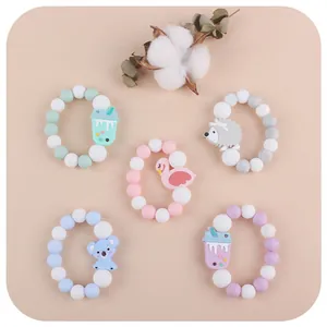 5-pack baby silicone teething bracelets with cartoon koala and hedgehog charms