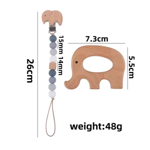 Beukenhouten fopspeenketting met olifant en siliconen bijtring set voor baby's