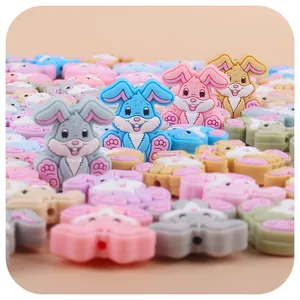 Silicone cartoon bunny teething beads in various colors for baby pacifier chains