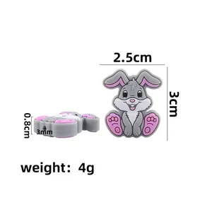 Silicone bunny teething bead for DIY baby pacifier clips, size 2.5x3cm in light grey