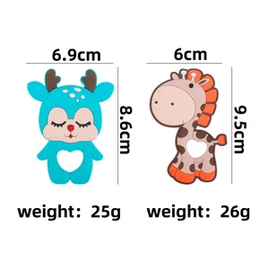 Baby-Beißring-Spielzeug aus Silikon in Form von blauem Reh und brauner Giraffe