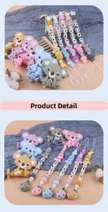 Detail of silicone pacifier clip with cartoon koala and alphabet beads for babies