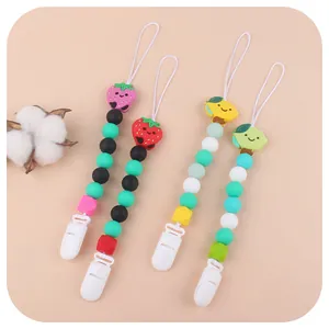 Set da 4 catenelle porta ciuccio in silicone alimentare con ciondoli a fragola e limone