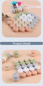 Vista detallada de cuentas de silicona de 15 mm para collares de dentición DIY