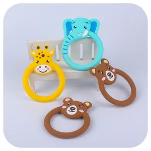 Anneau de Dentition Bébé en Silicone Jouet Forme d'Animal Dessin Animé Éléphant Girafe Ours Soulagement des Gencives Pour Nourrisson Sans BPA