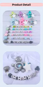 Detail of DIY silicone turtle teether set with customizable letter beads in six soft colors