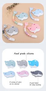 Set de mordedor de ballena de silicona y cadena para chupete en colores macaron