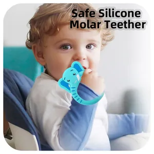 Anneau de dentition éléphant bleu en silicone avec surface texturée pour soulager bébé