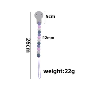 Baby Schnullerkette aus Silikonperlen in Grau, Blau und Rosa, 26 cm Länge