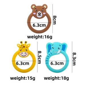 Lot de trois anneaux de dentition en silicone pour bébé avec ours girafe et éléphant