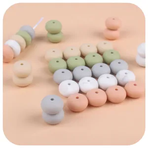 Cuentas de silicona de 15mm tipo ábaco en varios colores para collares DIY y manualidades