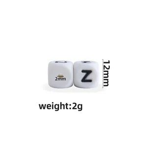Perline in silicone bianco da 12mm con lettera Z per catenelle portaciuccio DIY e gioielli