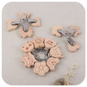 Handmade beech wood pacifier clips with animal shapes and I love MOM engraving