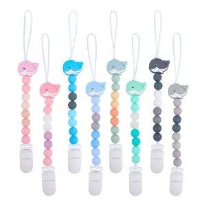 Sujetachupetes de Silicona Suave con Forma de Ballena para Bebé Cadena de Mordedor Soporte Anticaída Accesorios para Alivio de la Dentición Infantil