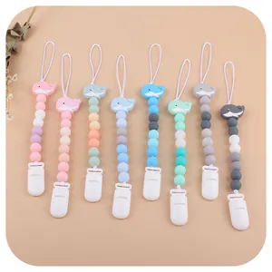 Chupetero de silicona con diseño de ballena y cuentas de colores para bebés