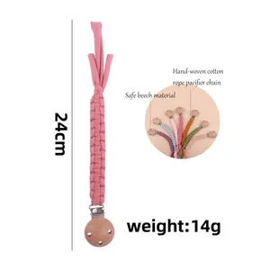 Attache-tétine tressée à la main en coton et bois de hêtre d'une longueur de 24 cm