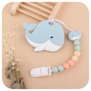 Chupetero de silicona con forma de ballena y mordedor para bebés en colores macaron