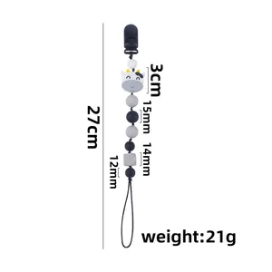 Sujeta chupetes de silicona con cuentas de vaca de dibujos animados, 27 cm de largo