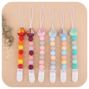 Silicone Pacifier Clip Sailboat Cartoon Baby Teether Soothing Chain Food Grade Silicone Beads Holder For Infants Newborns Gift