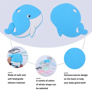 Soft silicone whale baby teether set with textured back for teething relief in various colors