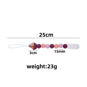 Silicone pacifier clip with purple sailboat toy and colorful beads, 25cm length