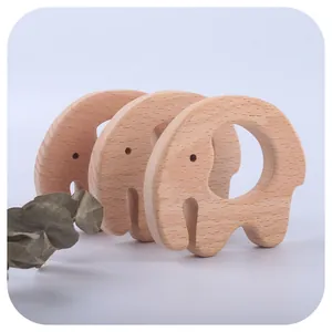 Anneau de Dentition en Bois de Hêtre Éléphant Jouet en Bois Naturel pour Nourrissons Entraînement à la Préhension Cadeau Bébé