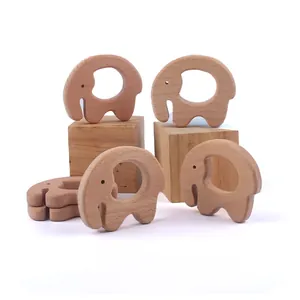 Lot de jouets de dentition en hêtre en forme d'éléphant pour la dentition de bébé