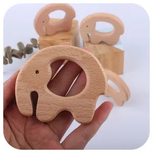 Anneau de dentition naturel en bois de hêtre en forme d'éléphant pour soulager bébé