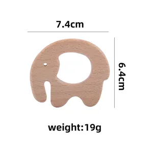 Anneau de dentition éléphant en hêtre naturel, 7,4x6,4 cm, jouet sensoriel en bois