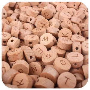 15mm natural beech wood round alphabet beads for DIY baby pacifier chains and jewelry