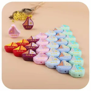Silicone Sailboat Teether Beads For Baby DIY Pacifier Chain Cartoon Sailing Ship Teething Jewelry Making Accessories BPA Free