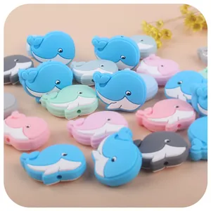 DIY cartoon whale silicone beads for baby teething pacifier clips in macaron colors