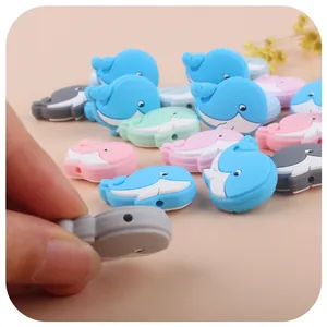 Silicone whale teething beads in multiple colors for DIY baby pacifier clips and toys