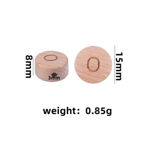 15mm round beech wood alphabet bead with letter O for DIY baby pacifier clip and jewelry