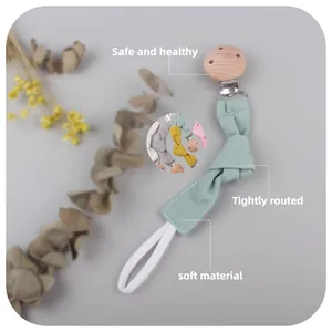 Schnullerkette aus Buchenholz mit Baumwoll-Leinenband in verschiedenen Farben für Babys