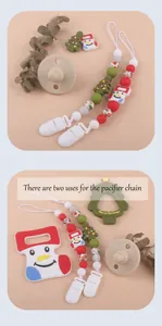 Detailed Christmas silicone pacifier clips and teething toy set with festive beads