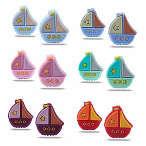Colorful sailboat silicone teething beads for DIY pacifier chains and baby bracelets