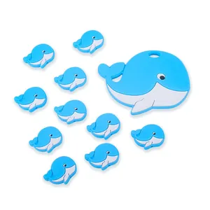 Blue whale baby teether beads set with large pendant and small silicone charms