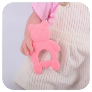 Massaggiagengive in silicone rosa a forma di orsetto con impugnatura facile
