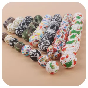 Cuentas de Silicona Impresas de Navidad para Chupeteros DIY Joyas de Dentición Papá Noel Árbol de Navidad Cuentas de Silicona