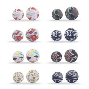 Cuentas de silicona de 12mm y 15mm con patrones navideños y camuflaje para joyas DIY