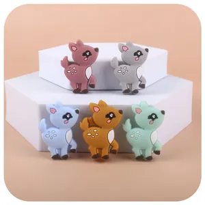 Cartoon Sika Deer Food Grade Silicone Teether Beads DIY Pacifier Chain Jewelry Making Nursing Accessories For Baby Kids