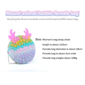 Rainbow pop-it shoulder bag for girls with pink antlers and a metal chain strap