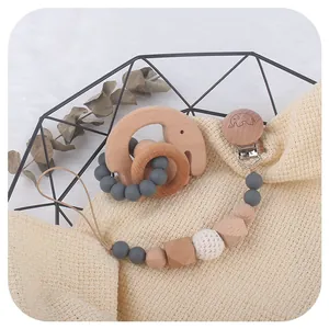 Baby Speenkoord En Olifant Houten Bijtring Siliconen Beukenhouten Kralen Baby Bijtspeeltje Scandinavische Stijl Cadeau