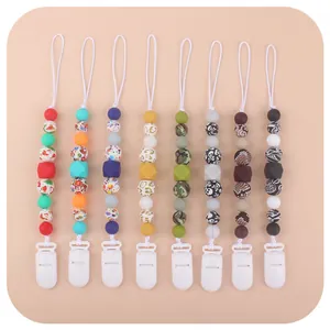 Christmas Silicone Pacifier Clip For Baby Printed Beads Soothing Teether Chain Santa Claus Christmas Tree Infant Accessories