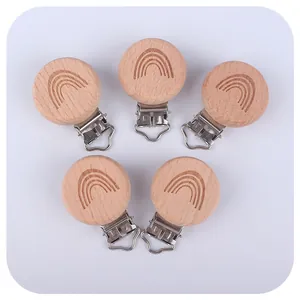 Catenella Portaciuccio in Legno di Faggio con Arcobaleno Cartoon Accessori Fai-da-te Con Clip in Metallo per Neonati Bimbi Bimbe