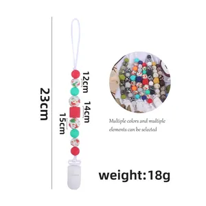 Silicone Christmas pacifier clip with Santa beads and various length specifications