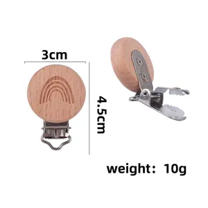 Clip per ciuccio in legno di faggio con arcobaleno, accessorio bimbi 3cm per catenelle DIY